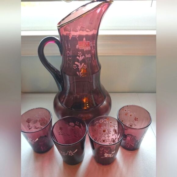 Antique EAPG Dugan glass pitcher set - Picture 5 of 10